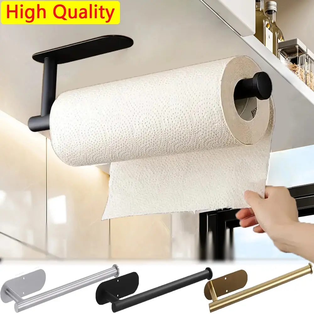 Suporte de toalha de papel de cozinha adesivo cabide de tecido rolo de papel higiênico dispensador armário de armazenamento guardanapo rack acessórios do banheiro