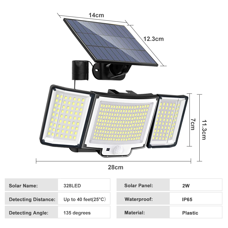 106/318 LED luz solar ao ar livre 328 holofotes LED IP65 à prova d'água sensor de movimento luzes de segurança de inundação solar humana 3 modos - Imagem 4