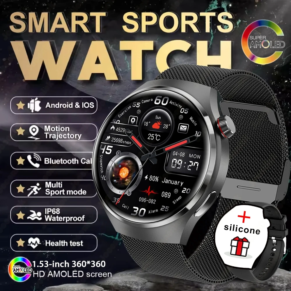 2025 novo relógio 4 gt série relógio inteligente masculino tela amoled freqüência cardíaca monitoramento de saúde bluetooth chamada negócios smartwatch homem - Imagem 8