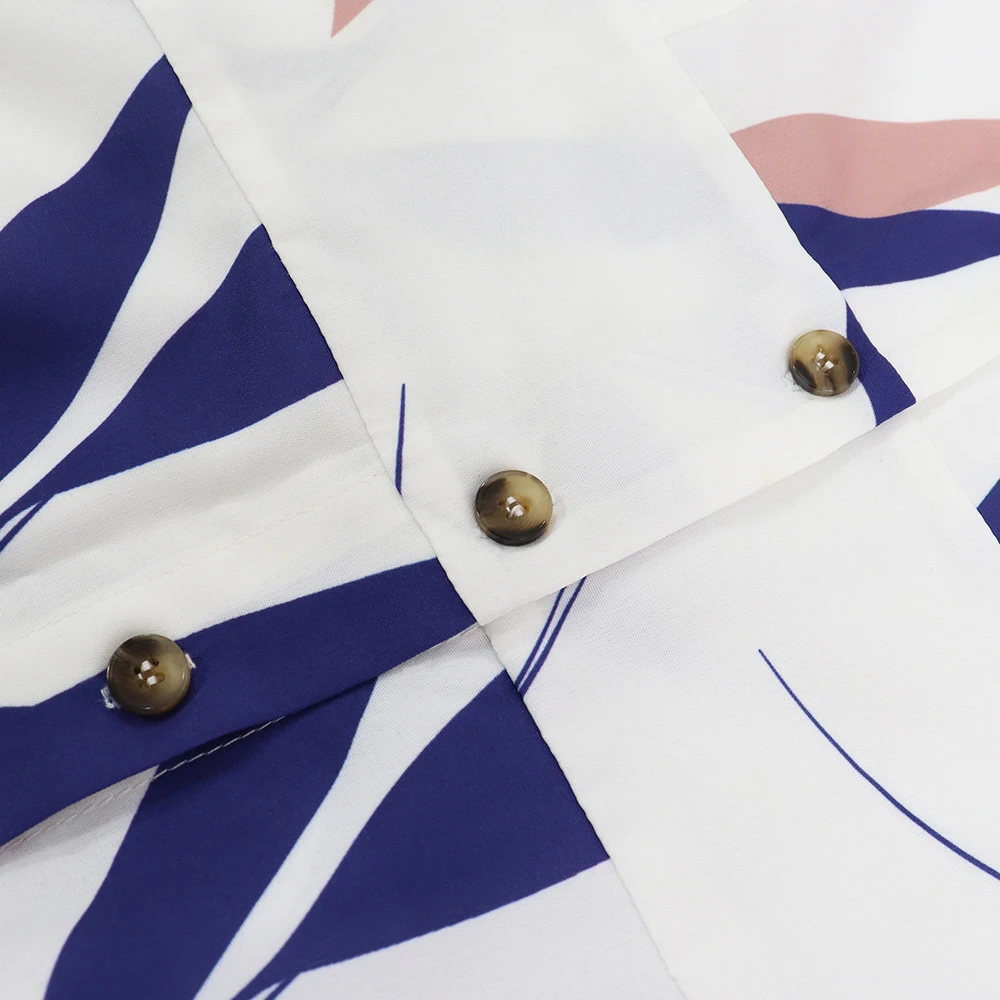 Vestido de peito único com estampa de folhas, vestido elegante de manga curta Aline com decote em V para primavera e verão, roupas femininas - Imagem 5