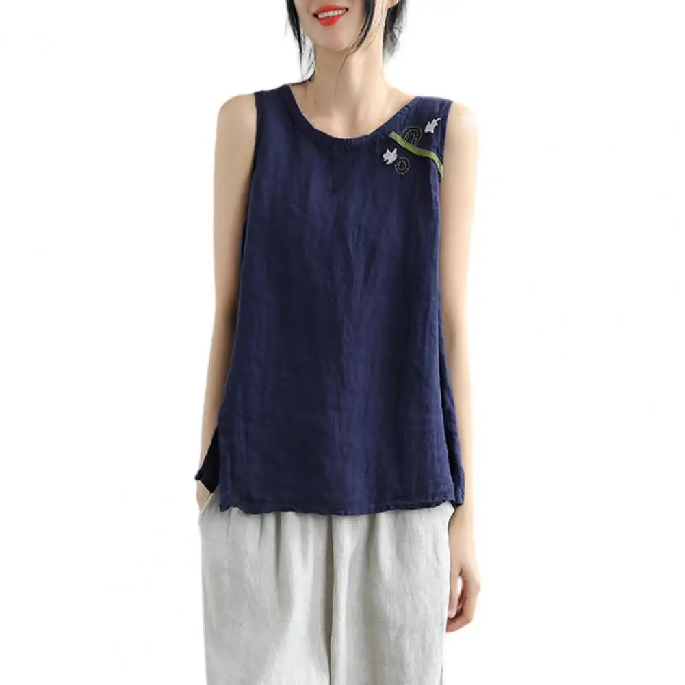 Bordado feminino estampa algodão linho regata, leve, na moda, respirável, o-pescoço, streetwear - Imagem 10