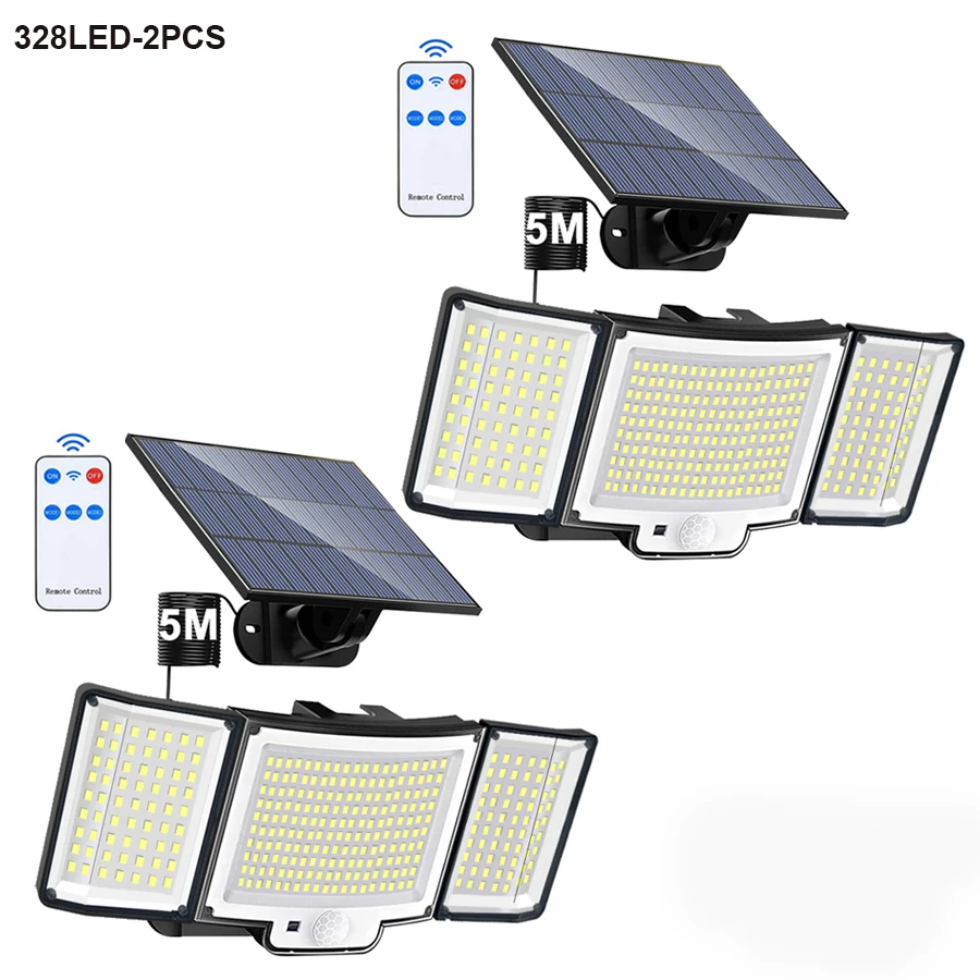106/318 LED luz solar ao ar livre 328 holofotes LED IP65 à prova d'água sensor de movimento luzes de segurança de inundação solar humana 3 modos - Imagem 7