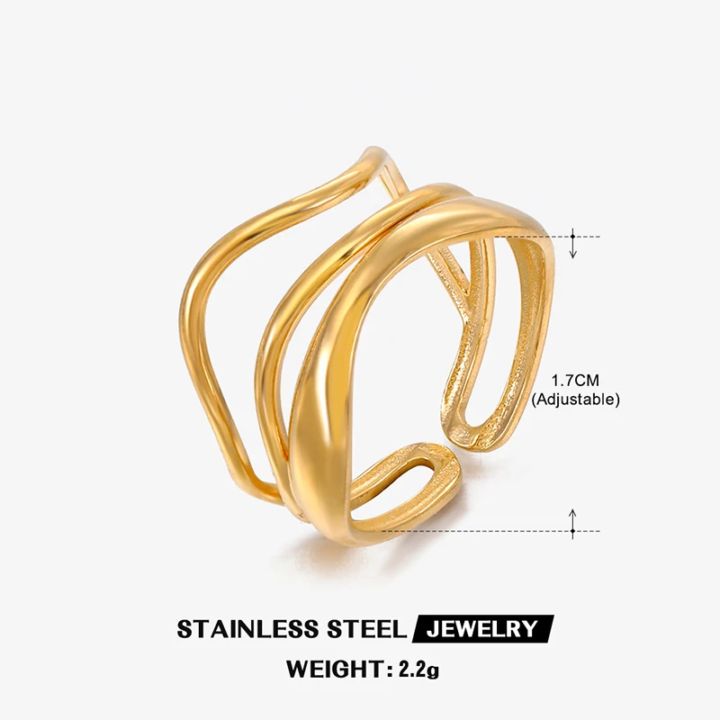 Anéis abertos minimalistas de aço inoxidável para mulheres, três camadas, linha de metal, anel estético de casamento, acessórios de joias de designer - Imagem 9