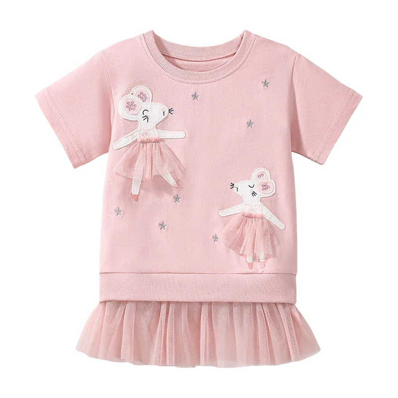 Jumping metros 2-7t nova chegada mouse bordado venda quente algodão verão meninas camisetas roupas de bebê das crianças camisetas topos