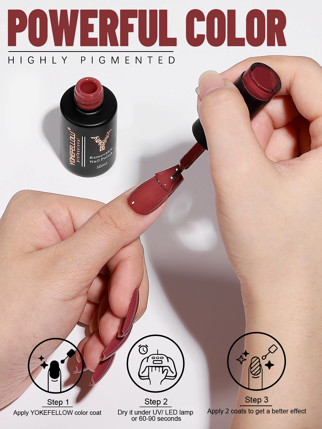 Yokefellow gel unha polonês 10ml vermelho marrom gel polonês embeber fora uv led gel verniz 122 cores arte do prego manicure presentes para mulher - Imagem 3
