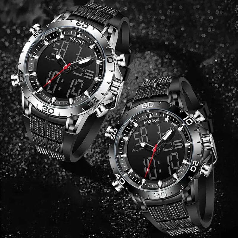 Foxbox relógios masculinos esporte marca superior de luxo dupla exibição relógio quartzo militar à prova dwaterproof água relógio eletrônico digital homem - Imagem 6