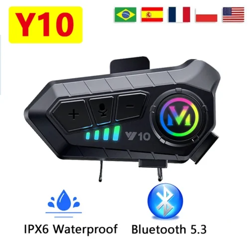 Y10 capacete de motocicleta fone de ouvido Bluetooth conectar 2 telefones ao mesmo tempo IPX6 à prova d'água as grandes baterias 48 horas