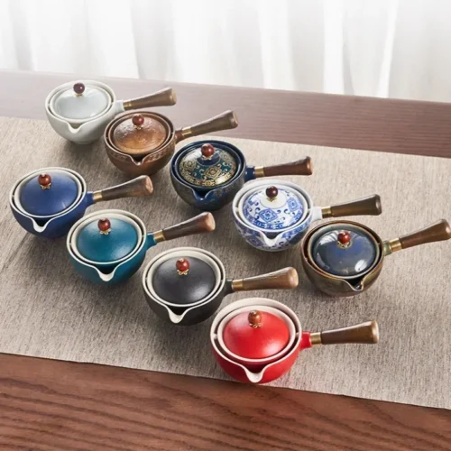 Portátil Viagem Cerâmica Chá Set, Preguiçoso Chá Brewing Ferramenta, Criativo Bule Rotativo, Acampamento ao ar livre, Retro Coffee Supplies