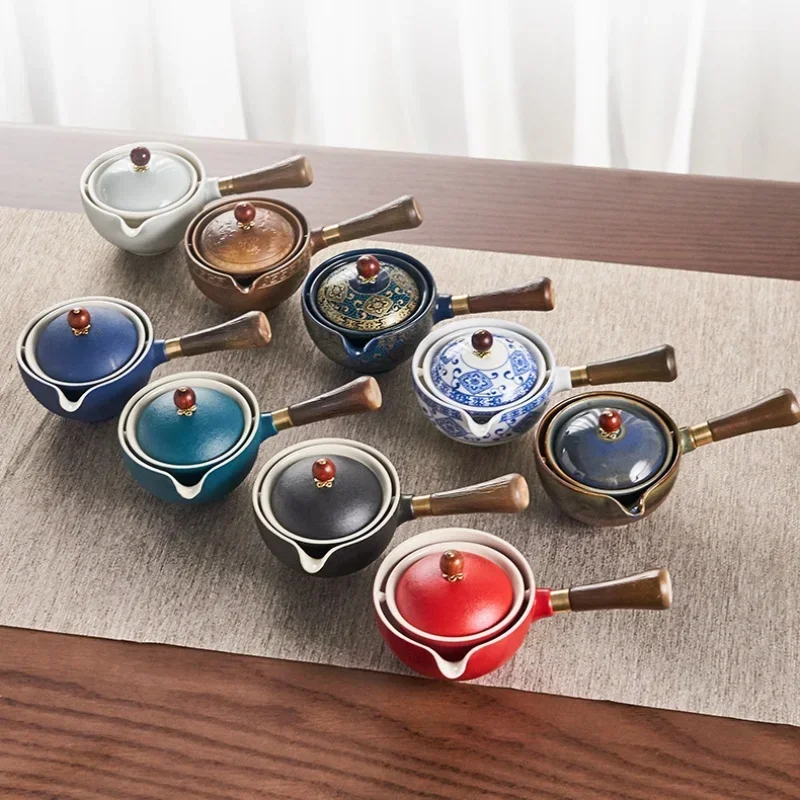 Portátil Viagem Cerâmica Chá Set, Preguiçoso Chá Brewing Ferramenta, Criativo Bule Rotativo, Acampamento ao ar livre, Retro Coffee Supplies