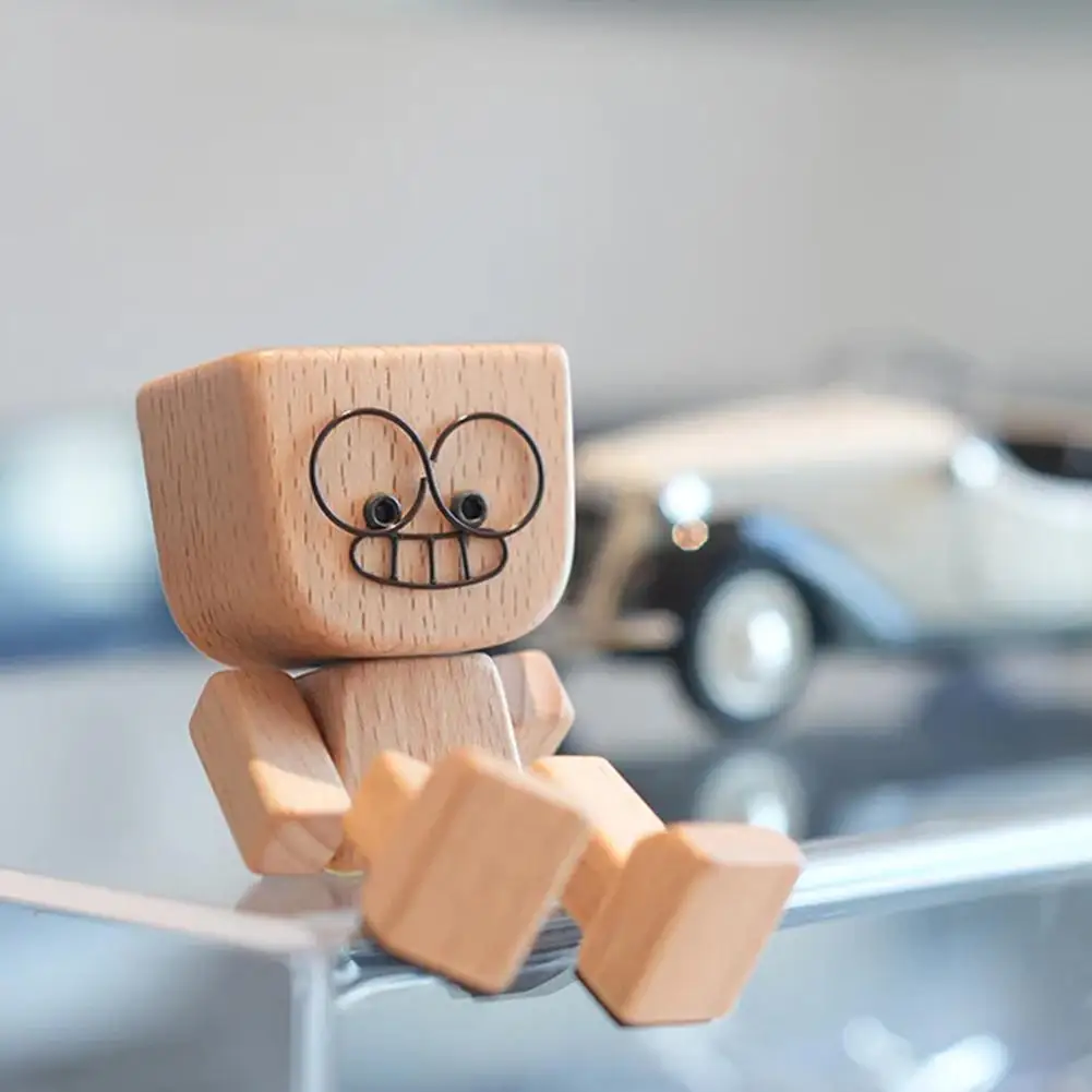 Shaking homem de madeira expressões substituíveis estatueta base magnética bonito interior do carro ornamentos de madeira engraçado decoração de mesa de madeira - Imagem 5