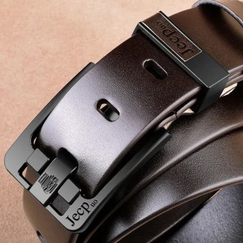 Jeepuo masculino couro genuíno cinto pino fivela estilo casual adequado para jeans