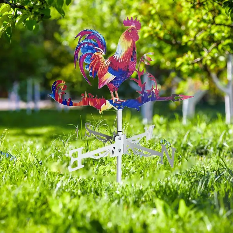 Indicador de vento em forma de galo para exterior, decoração colorida de galo, animais, cata-vento de jardim, cata-vento de galo em metal.
