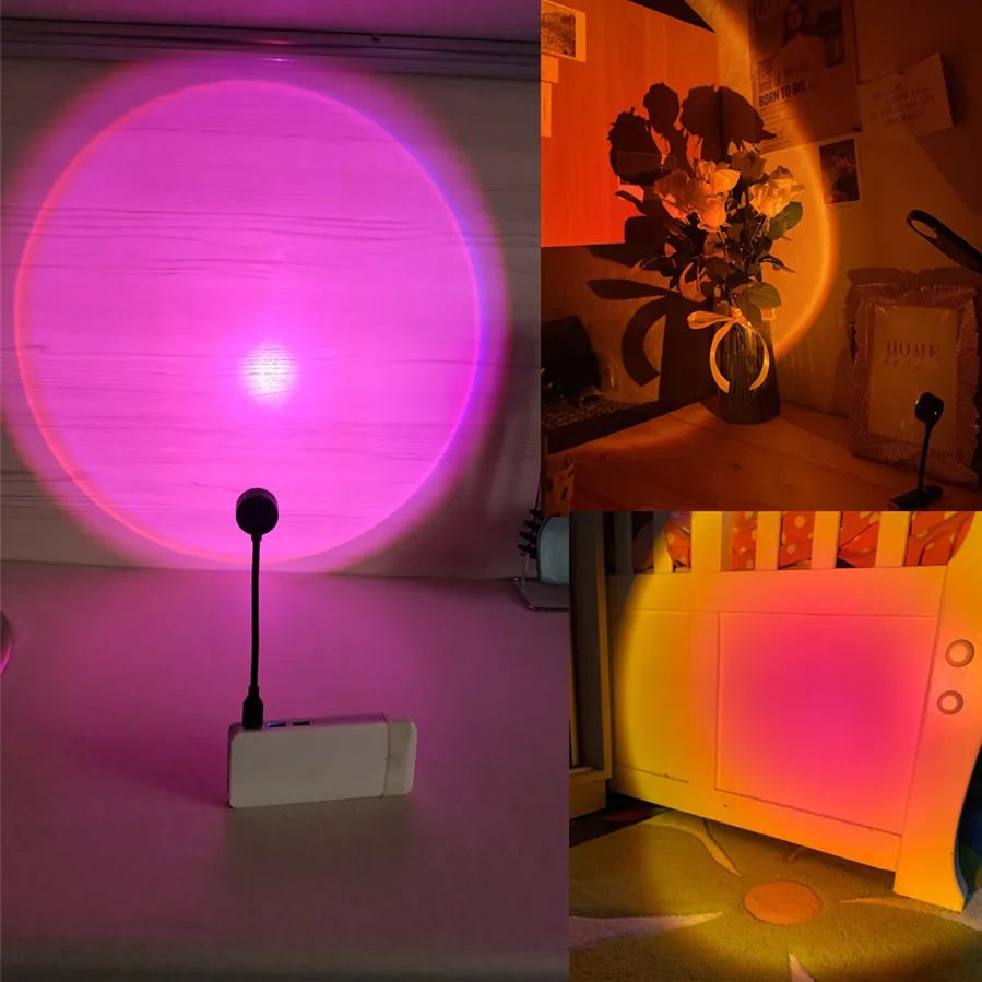 RnnTuu Led USB Pôr do Sol Lâmpada Projetor Decoração de Casa Luz Noturna Portátil Luz de Humor Para Sala de estar Fotografia de Parede Luzes de Neon - Imagem 14