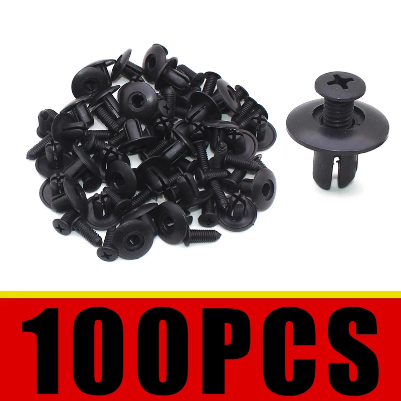 100 peças 8mm rebites de plástico fixadores parafuso pára-choque de carro preto rebite clipes fixadores de carro para toyota focus kia nissan yamaha - Imagem 7