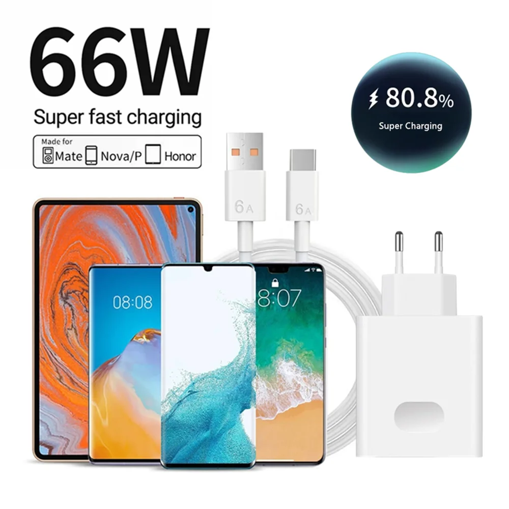 6a 66w carregador super rápido tipo c cabo para huawei companheiro 40 50 60 p50 p60 nova 8 9 10 honra 50 70 90 100 200 lite x7 x8 x9 magia 5 - Imagem 5