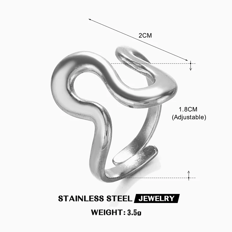 Anéis abertos minimalistas de aço inoxidável para mulheres, três camadas, linha de metal, anel estético de casamento, acessórios de joias de designer - Imagem 12
