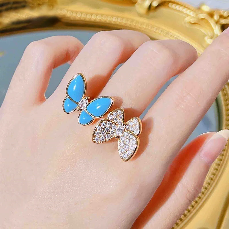 Anel de borboleta azul elegante para mulheres zircônia cúbica luxo clássico ajustável joias abertas Z539 - Imagem 3