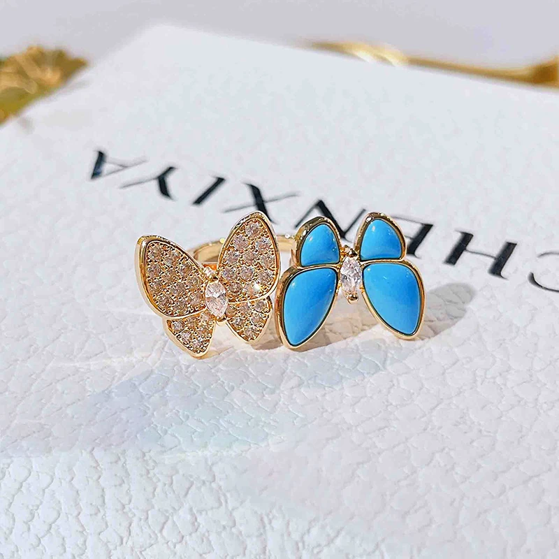 Anel de borboleta azul elegante para mulheres zircônia cúbica luxo clássico ajustável joias abertas Z539 - Imagem 6