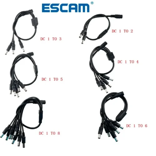 Cabo de alimentação dc 5.5x2.1mm, 1 fêmea para 2,3,4,5,6,8 macho, adaptador divisor de tomada para câmera de segurança cctv e faixa de led