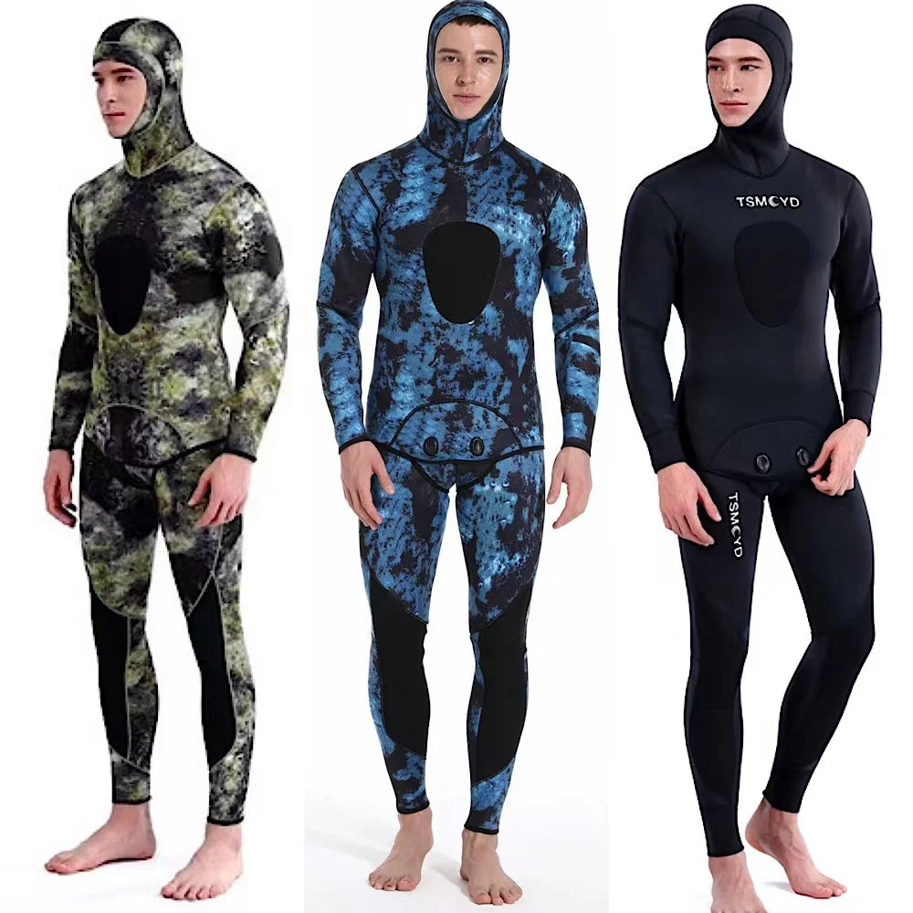 Terno com capuz de mergulho em neoprene para homens, capuz quente para surfe, zíper frontal, mergulho, pesca submarina, 3mm, 5mm, inverno, 2022.