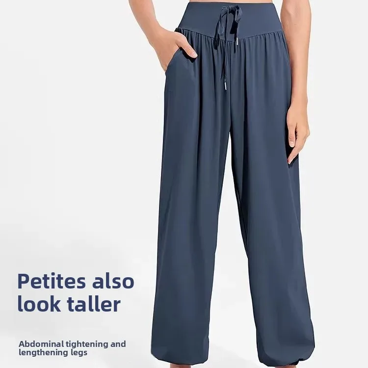 Solto cintura alta calças esportivas femininas casual fitness correndo yoga calças compridas respirável drapey verão carga calças