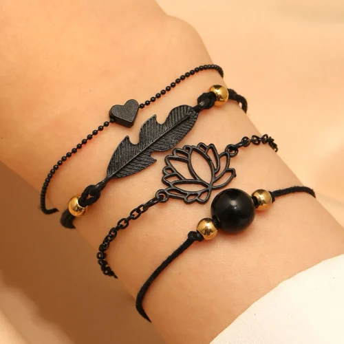 Pulseira perle noire corrente pulseiras para mulheres homens preto link metal pulseiras fio pulseira jóias presentes festival