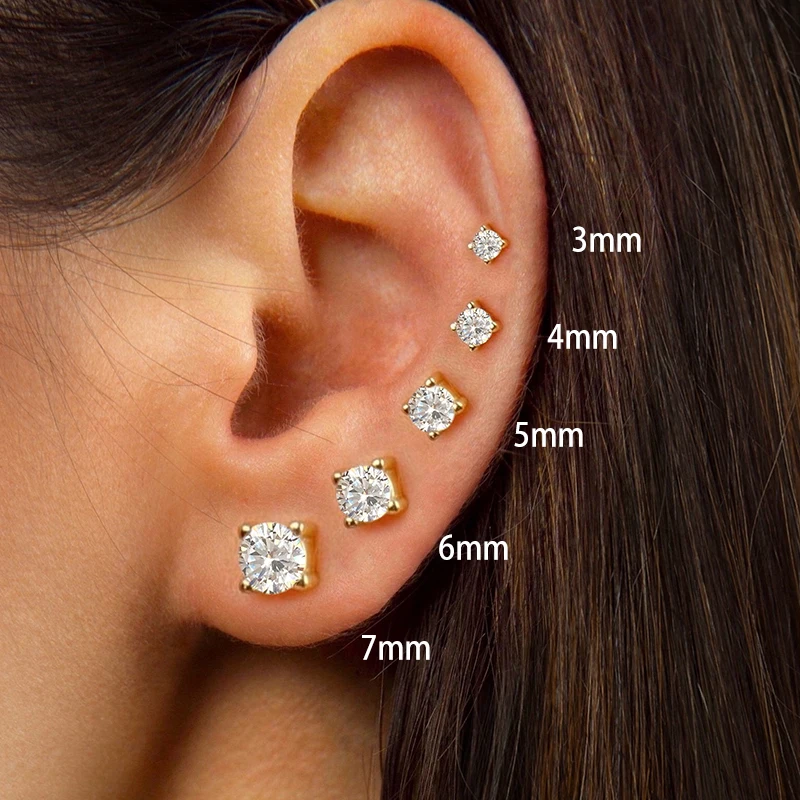 Real 925 prata esterlina 3mm 4mm 5mm 6mm 7mm ins cz zircon brincos para mulheres 18k banhado a ouro jóias finas presente para meninas