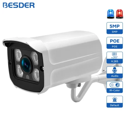 BESDER-Câmera IP HD Externa com Visão Noturna Infravermelha, Câmera de Vigilância por Vídeo, IP66 Impermeável, PoE 1080P, 4K, 8MP, H.265, 5MP, 3MP, 48V, IP66