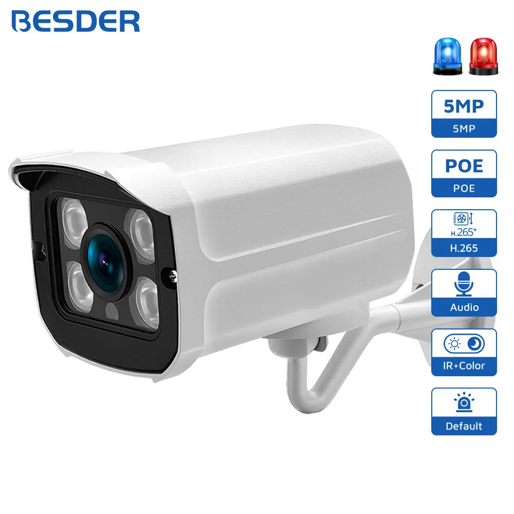 BESDER-Câmera IP HD Externa com Visão Noturna Infravermelha, Câmera de Vigilância por Vídeo, IP66 Impermeável, PoE 1080P, 4K, 8MP, H.265, 5MP, 3MP, 48V, IP66