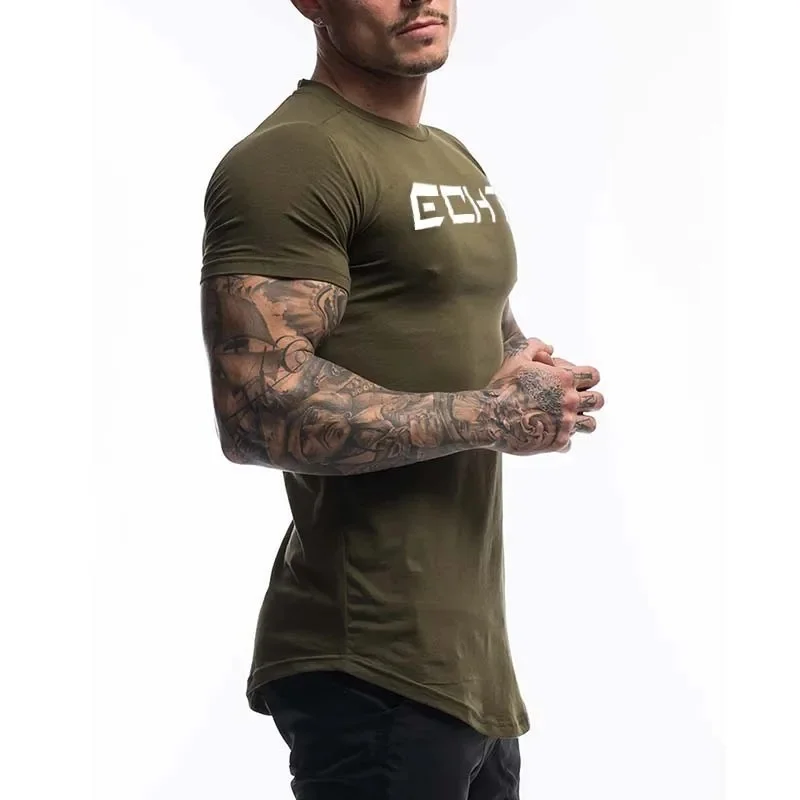 Echt novo esporte masculino elástico manga curta camiseta efeito de emagrecimento fundo redondo para fitness e corrida fora fornecimento direto - Imagem 7