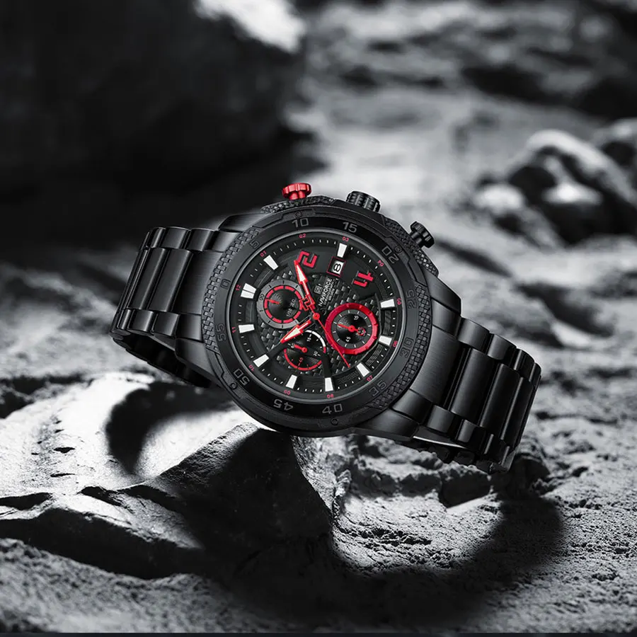 Relógios NAVIFORCE em aço inoxidável para homem, à prova d'água, com mostrador luminoso e cronógrafo, ideais para uso casual e profissional. - Imagem 5
