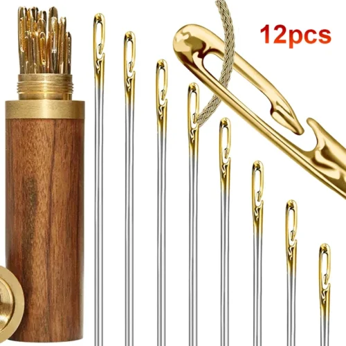 12pçs agulha cega para idosos, agulha com buraco lateral, mão doméstica, costura de aço inoxidável, rosqueamento incomum, vestuário, costura diy