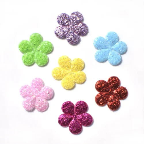 120 peças remendos de tecido com glitter misto apliques de feltro de flores para artesanato/roupas faça você mesmo acessório de scrapbooking