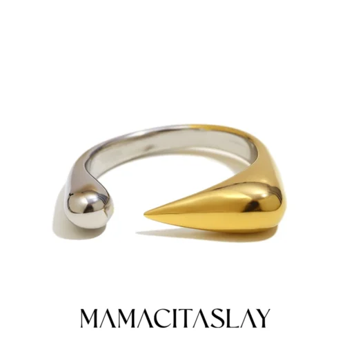 MamacitaSlay Único Legal 316L Aço Inoxidável Dois Tons Pássaro Pico Em Forma de Anel Aberto Assimétrico Jóias À Prova D 'Água Anel Feminino
