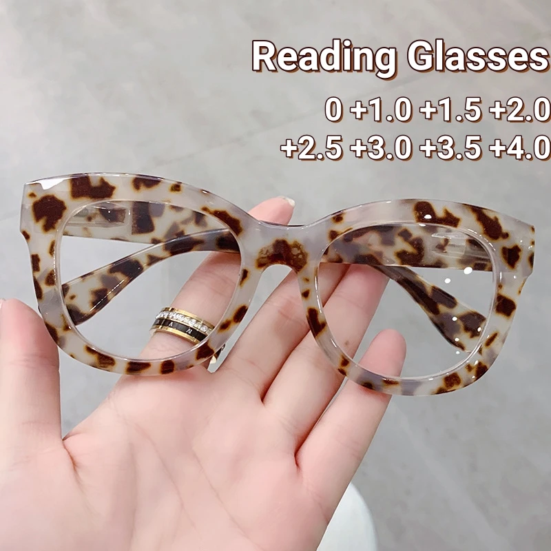 Óculos de leitura portátil de armação grande, óculos para presbiopia de alta definição, dioptria, anti luz azul, 0 a + 4.0