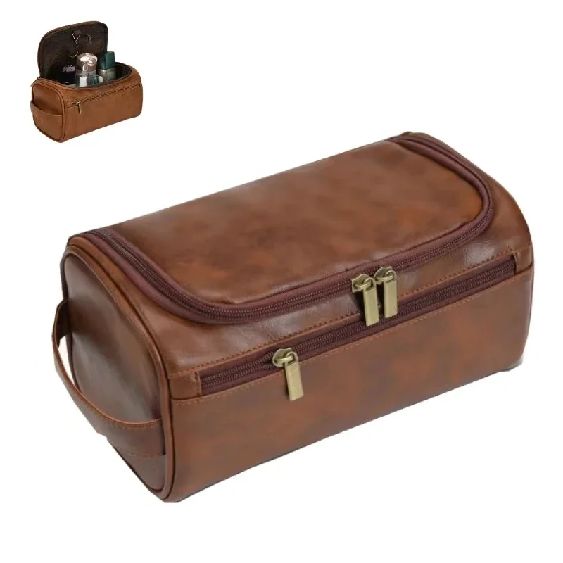 Mochatree bolsa vintage masculina, bolsa de higiene pessoal para viagem, necessária, negócios, cosméticos, organizador de armazenamento pendurado, sacos de lavagem