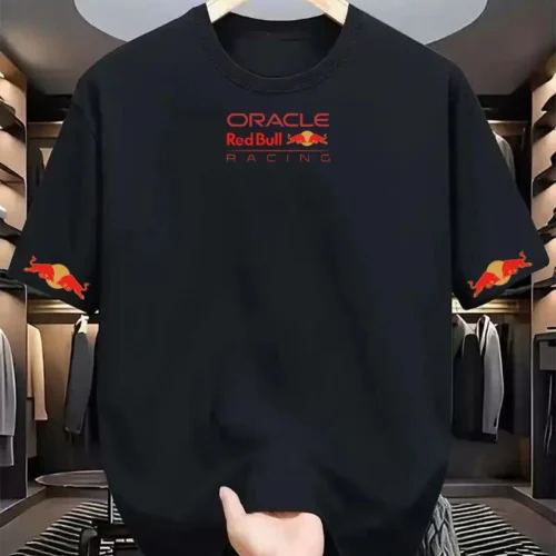 Camiseta masculina de manga curta com logotipo Red Bull, camiseta masculina 100% algodão puro, camiseta elegante de malha ao ar livre