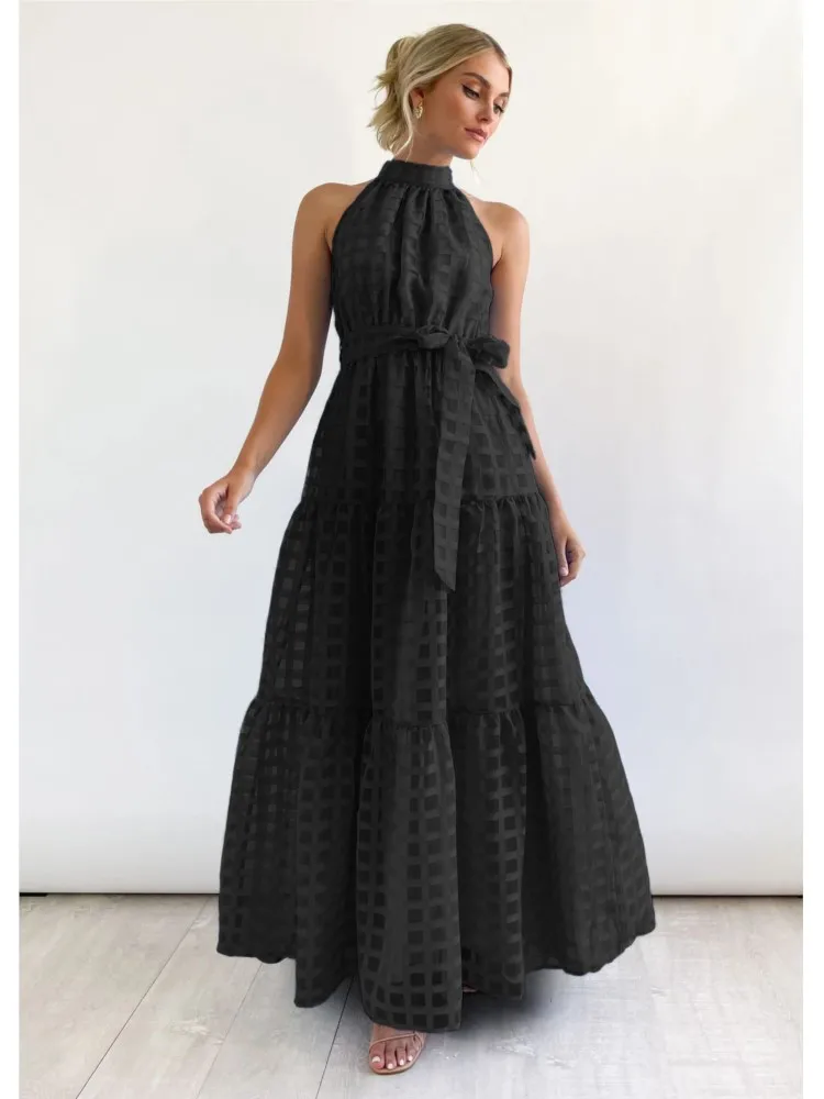 Moda elegante vestido de festa senhora sem mangas rendas vestidos longos robe femme casual férias saia vestidos para mulheres verão novo - Imagem 2