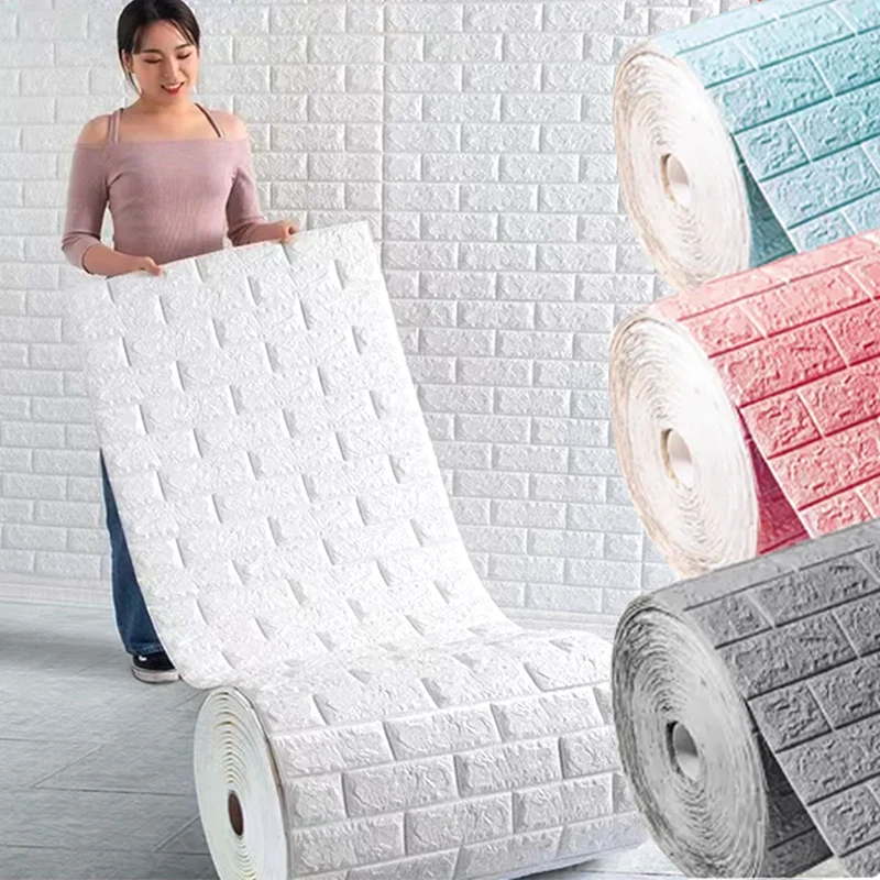 Papel de parede impermeável autoadesivo, Adesivo de parede 3D tijolo, Espuma, DIY Living Room Decor, 70cm x 1m, 2m, 3m, 5m, 10m