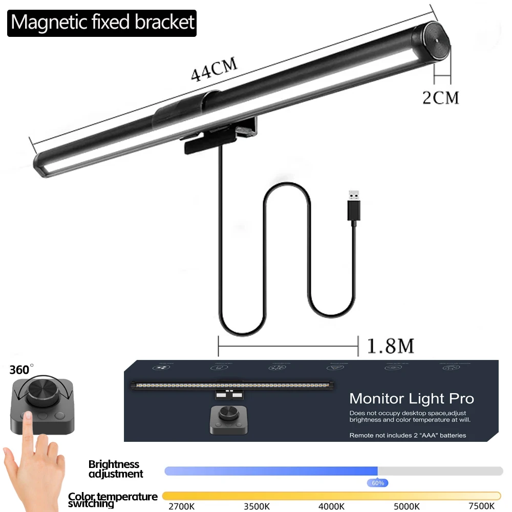 Lâmpada de mesa led para cuidados com os olhos, barra de luz para monitor de pc, tela rgb, barra de luz com escurecimento contínuo, lâmpada de mesa suspensa para leitura - Imagem 7