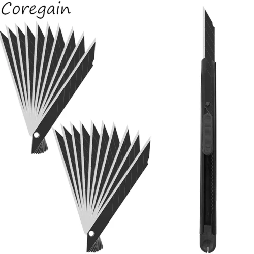9mm afiado 30/60 graus faca utilitária metal caixa de aço cortador aço carbono lâminas pretas caixa papel corte vinil carro filme ferramenta