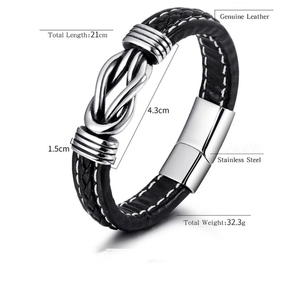 Venda quente pulseiras de aço inoxidável para homens europa e américa pulseiras de couro tecido à mão jóias masculinas presentes - Imagem 3