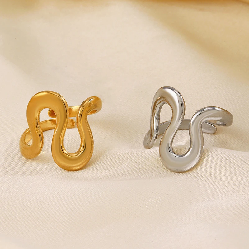 Anéis abertos minimalistas de aço inoxidável para mulheres, três camadas, linha de metal, anel estético de casamento, acessórios de joias de designer - Imagem 2