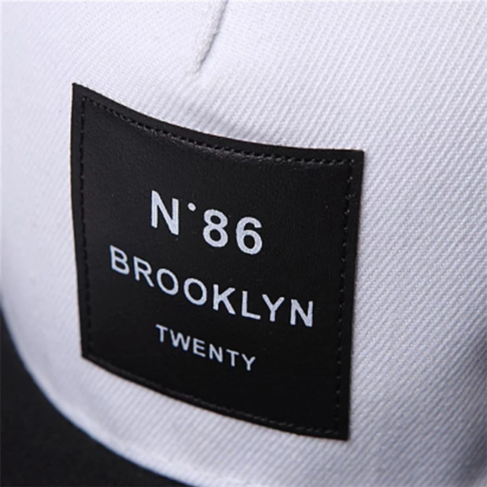 Boné ajustável com letras BROOKLYN para homens e mulheres, etiqueta de couro N86, Hip Hop Caps, sol, chapéu Snapback unissex, chapéu de algodão, moda - Imagem 6
