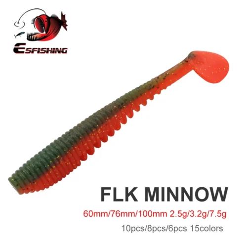 Esfishing artificial macio silicone iscawaruna flk minnow 60mm100mm sais perfumados pesca isca de pesca enfrentar t cauda shad