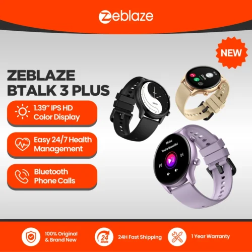Novo smartwatch Zeblaze Btalk 3 Plus com chamadas de voz, tela grande colorida HD de 1,39 polegadas, monitoramento de saúde e atividades esportivas.