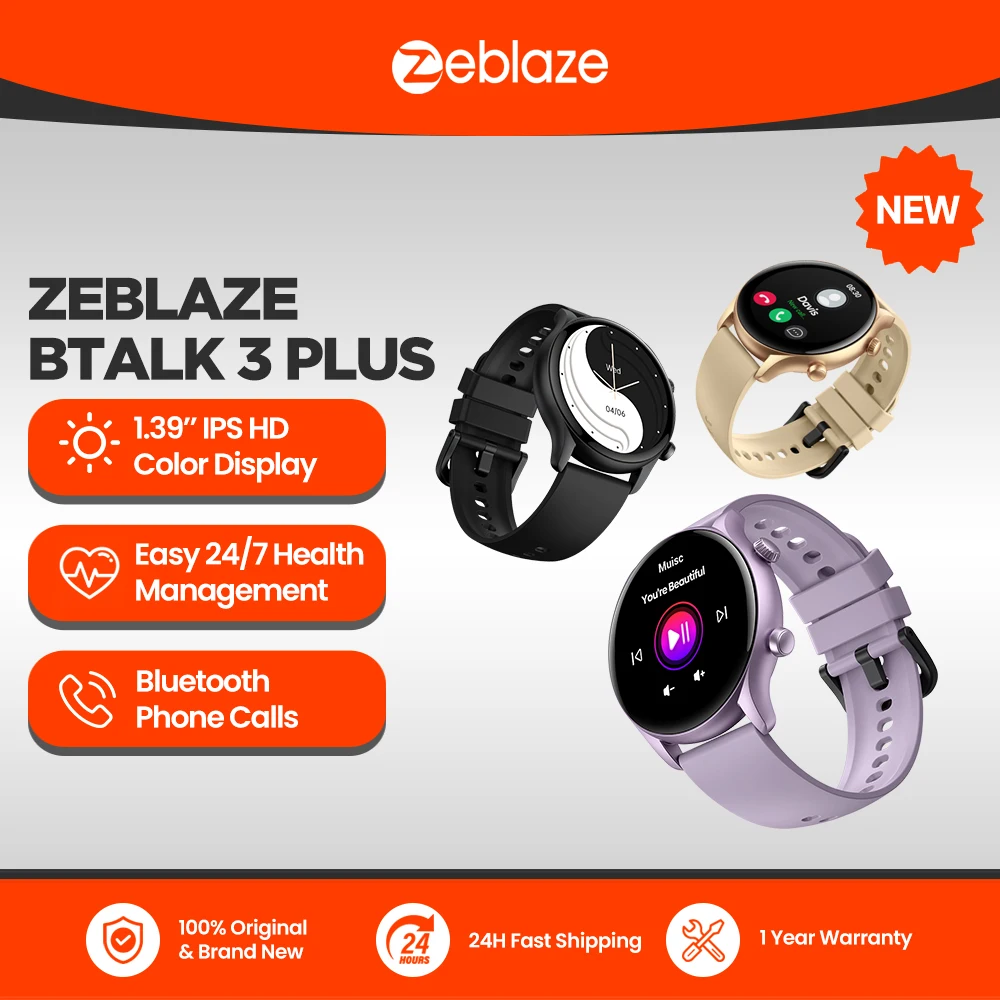 Novo smartwatch Zeblaze Btalk 3 Plus com chamadas de voz, tela grande colorida HD de 1,39 polegadas, monitoramento de saúde e atividades esportivas.