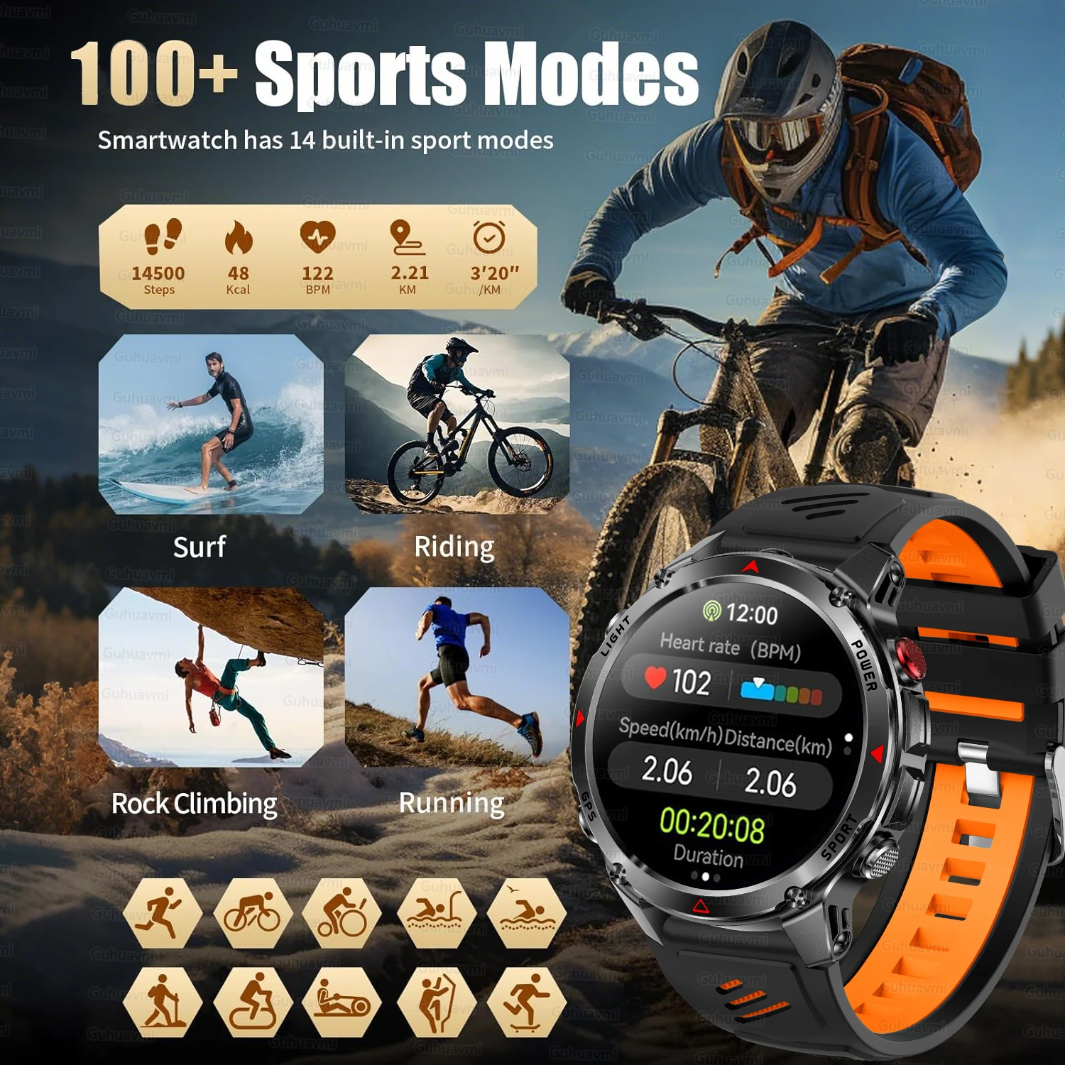 Novo Smartwatch Esportivo Profissional com GPS para Atividades ao Ar Livre (Ciclismo, Corrida, Natação), Bússola, Altímetro, Resistência à Água 3ATM, Pulseira Esportiva Masculina - Lançamento 2025 - Imagem 5