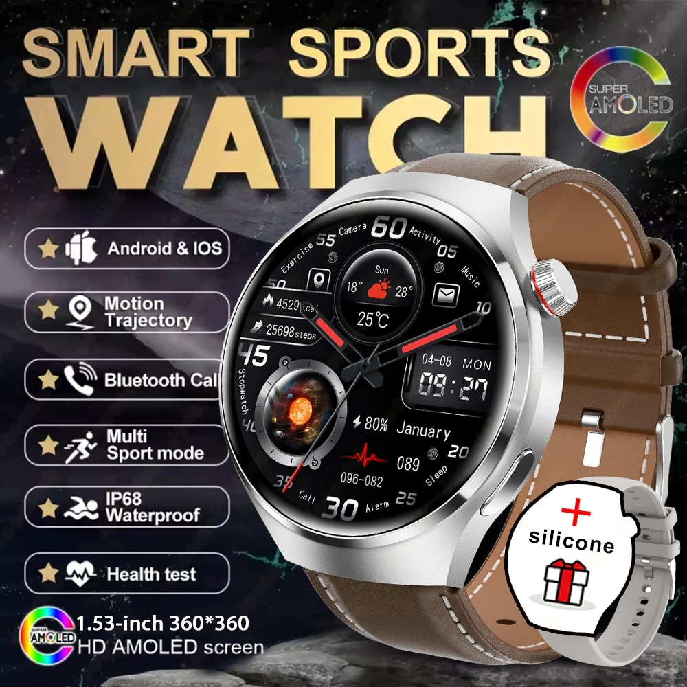 2025 novo relógio 4 gt série relógio inteligente masculino tela amoled freqüência cardíaca monitoramento de saúde bluetooth chamada negócios smartwatch homem - Imagem 14