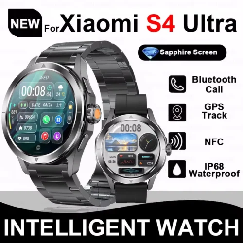 Novo Smartwatch Xiaomi S4 Ultra Masculino com Tela AMOLED, Compatível com Esportes ao Ar Livre, NFC, GPS, Bússola, Monitoramento Cardíaco, Resistente à Água, Bluetooth e Chamadas.